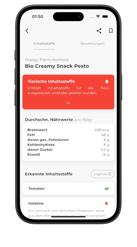 Smartphone mit dem Hauptbildschirm der App.